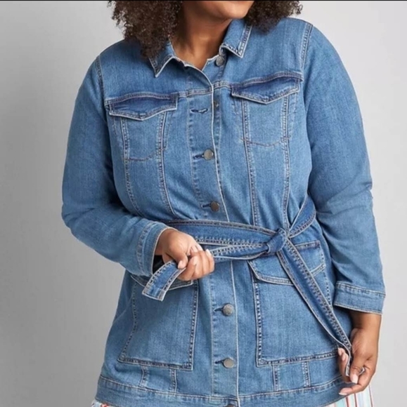Lane Bryant Long Denim Jean Jacket Sz 16 - Picture 5 of 12